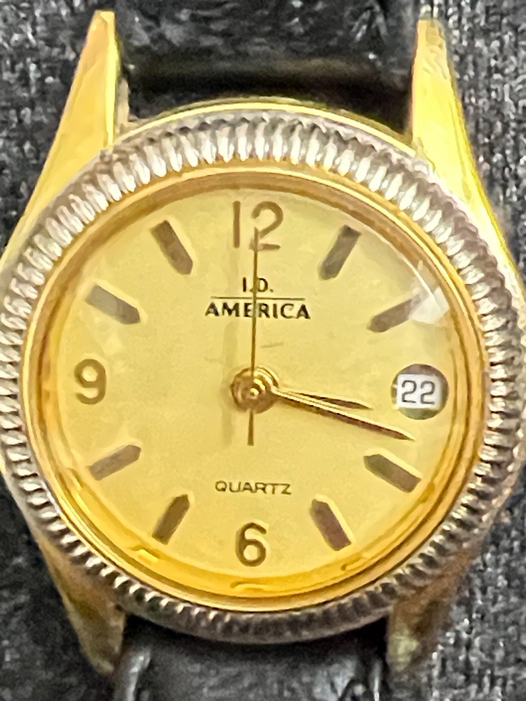 Vintage America Gold Dial TwoTone Bezel Black Strap Watch